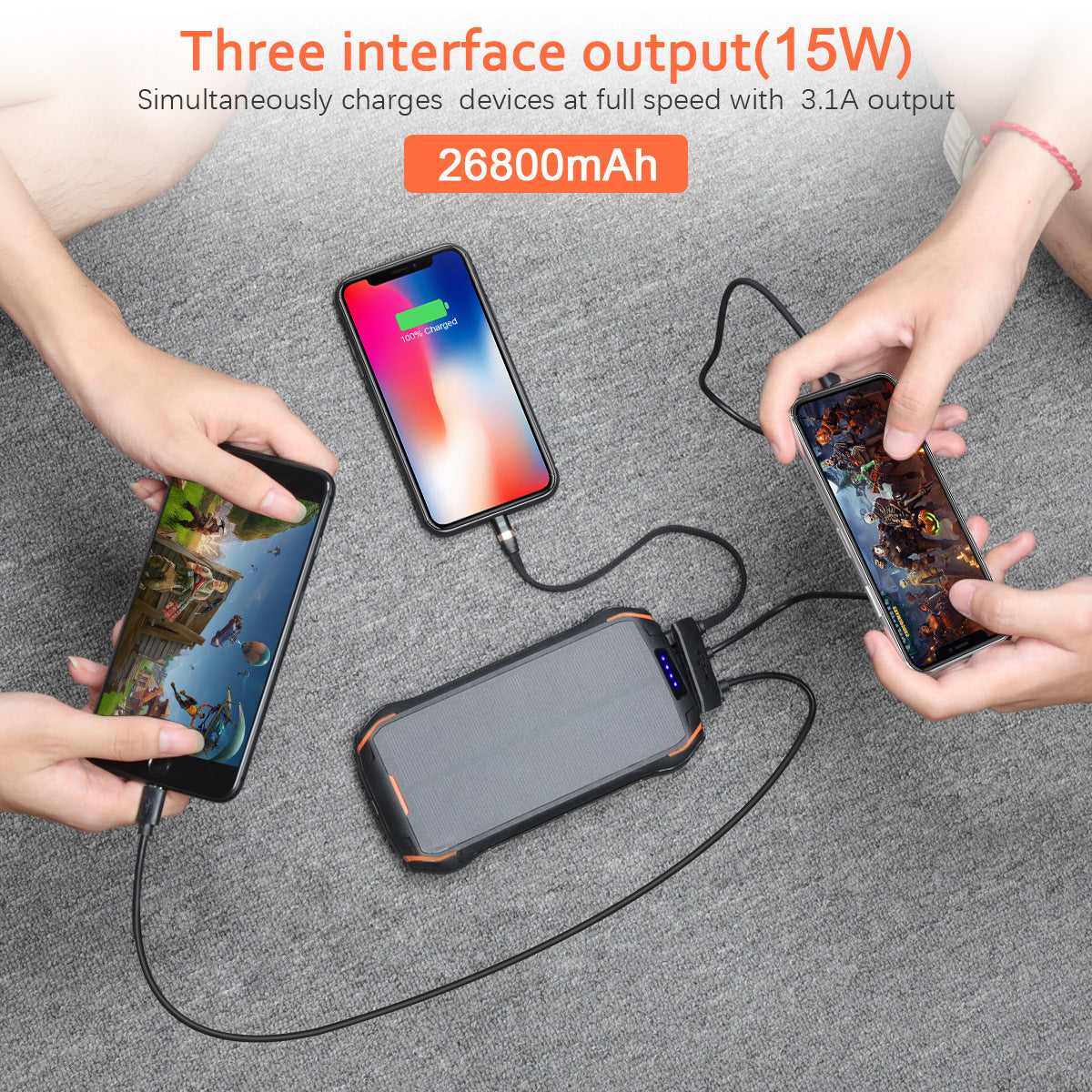 Amazon Explosive IP66 Waterproof Solar Wireless Charging Treasure 26800mAh Outdoor Lighting Mobile Power Bank