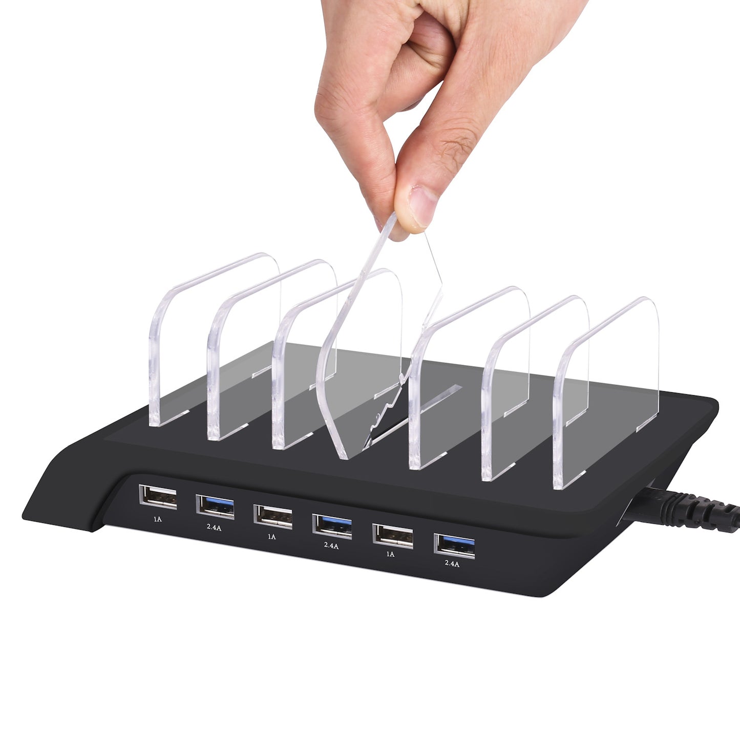 6-Port 60W USB Charger with QC 3.0 Smart IC Tech Fast Charger for iPhone 8/7/6s/Plus Samsung Xiaomi